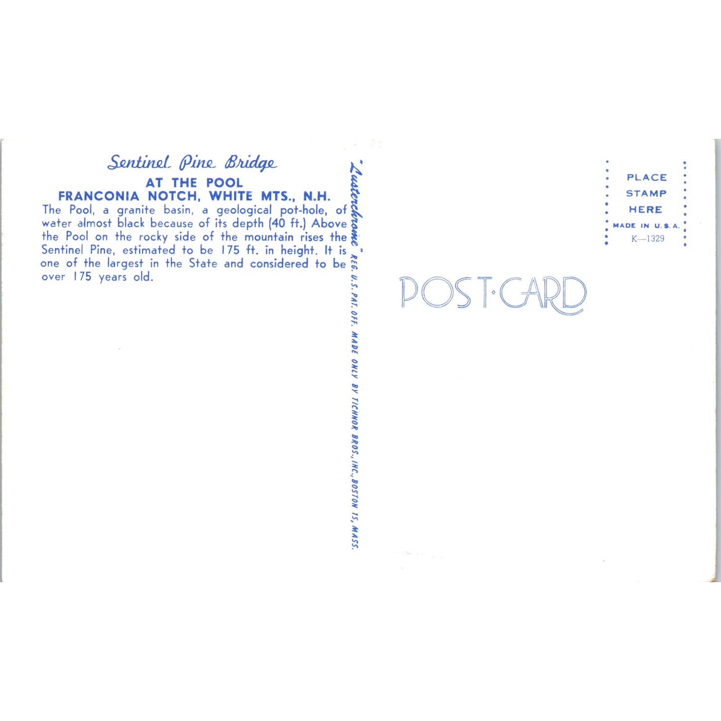 Sentinel Pine Bridge Franconia Notch White Mts NH Covered Bridge Postcard PC4