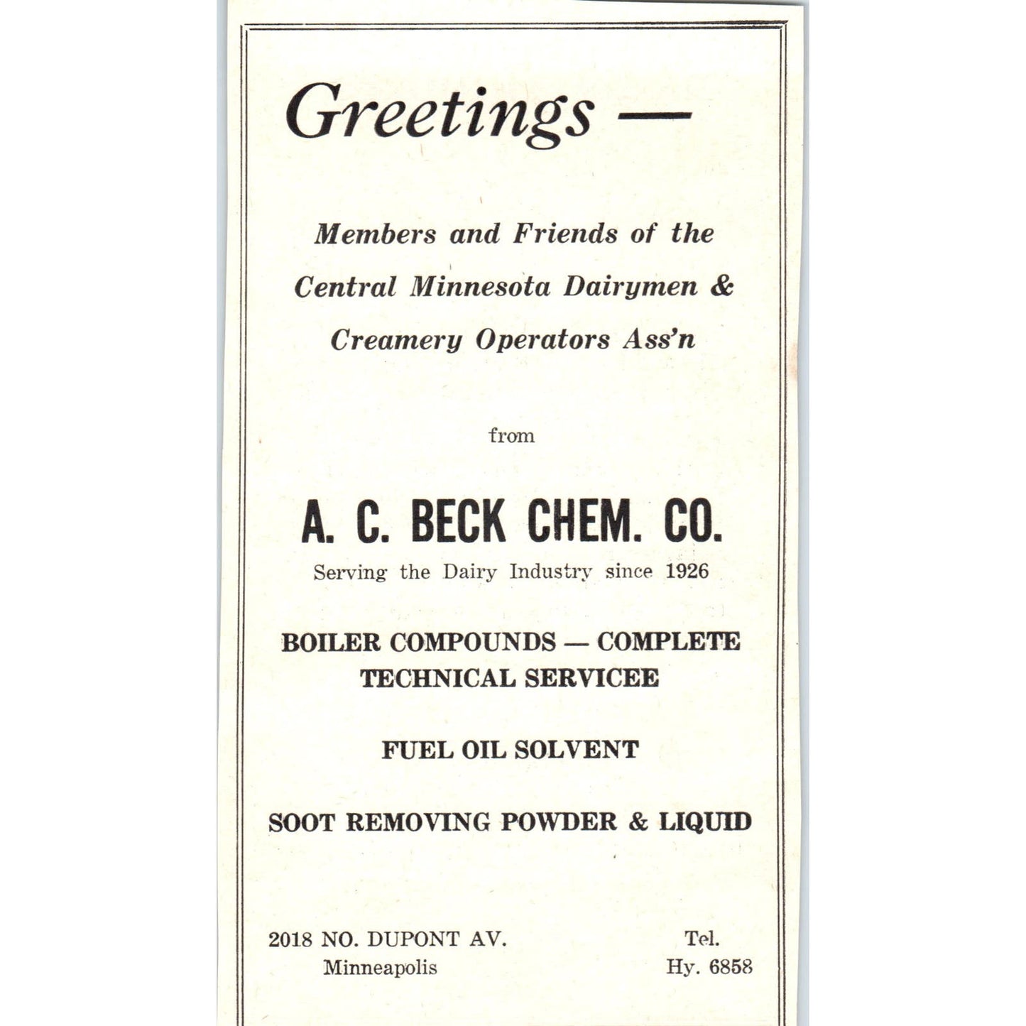 A.C. Beck Chem Co Minneapolis, Fox De Luxe Foods Chicago 1953 Ad AE9-DC1