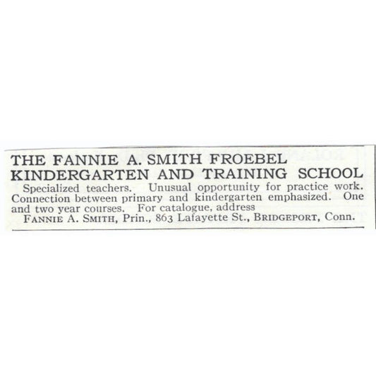Fannie A. Smith Froebel Kindergarten Bridgeport CT c1918 Advertisement AE5-SA11