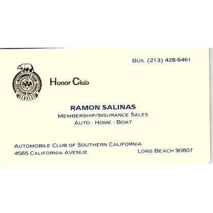 Ramon Salinas Automobile Club of Southern CA Long Beach Business Card SE3-B15