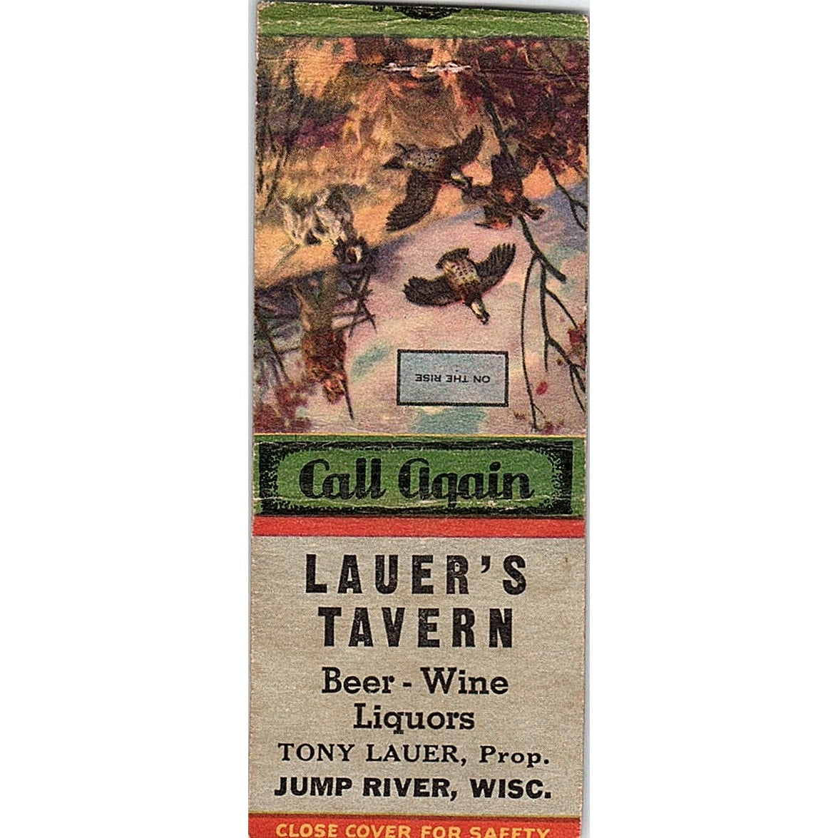 Tony Lauer's Tavern Jump River WI Vintage Matchbook Cover SE5-Y2