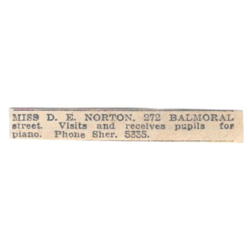 Miss D.E. Norton Piano Teacher 272 Balmoral Street Winnipeg 1920 Ad AG2-S12