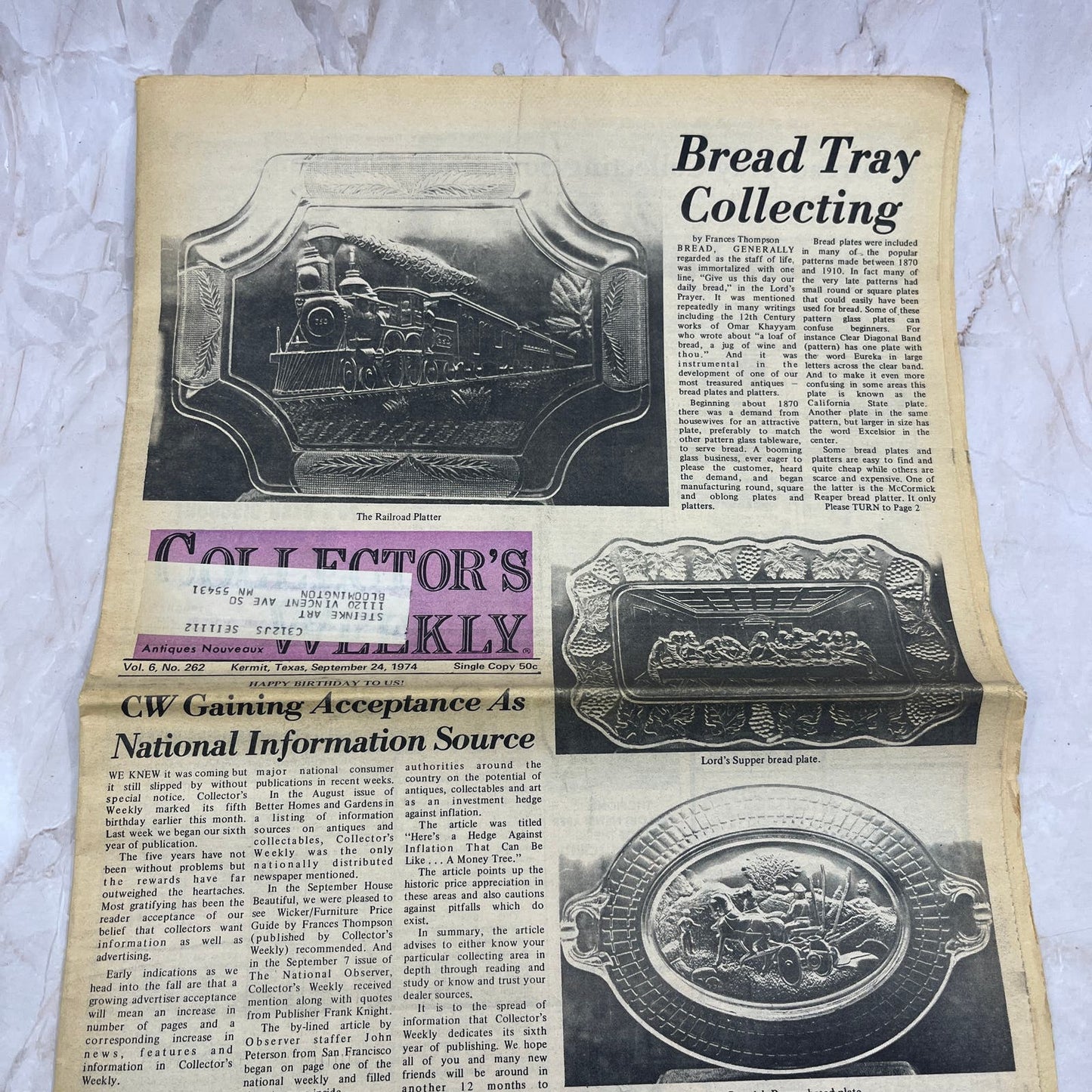 1974 Sep 25 - Collector's Weekly Newspaper - Bread Tray Collecting M18