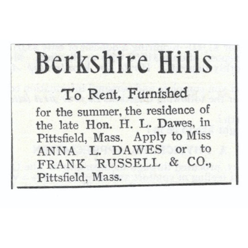 Berkshire Hills Summer Home Anna L. Dawes Frank Russell 1903 Magazine Ad AF7-SS1
