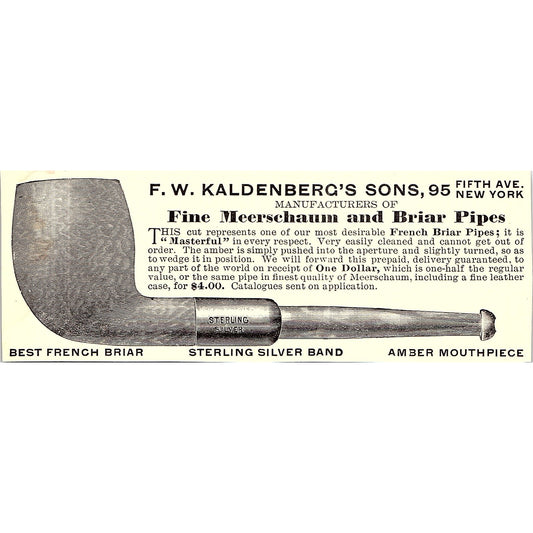 F.W. Kaldenberg's Sons Fine Meerschaum & Briar Pipes New York - 1906 Ad AF5-3