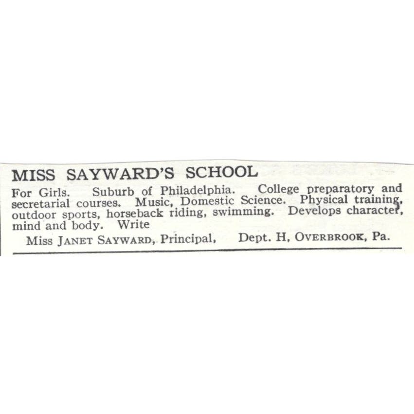 Miss Sayward's School Janet Sayward Overbrook PA c1918 Advertisement AE5-SA11