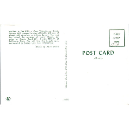 Fallsburg Ohio Wakatomika Creek Greggs Mill Covered Bridge Postcard PC6