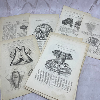 Huge Lot of Original Assorted Fashion Plates From 1857 Godey's Book L3-2-MG5
