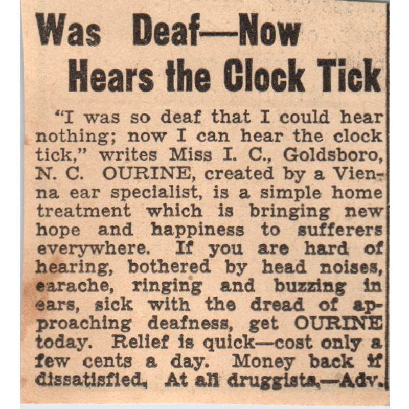 Ourine Hearing Loss Treatment 1935 Minneapolis Journal Advertisement AE7-H2