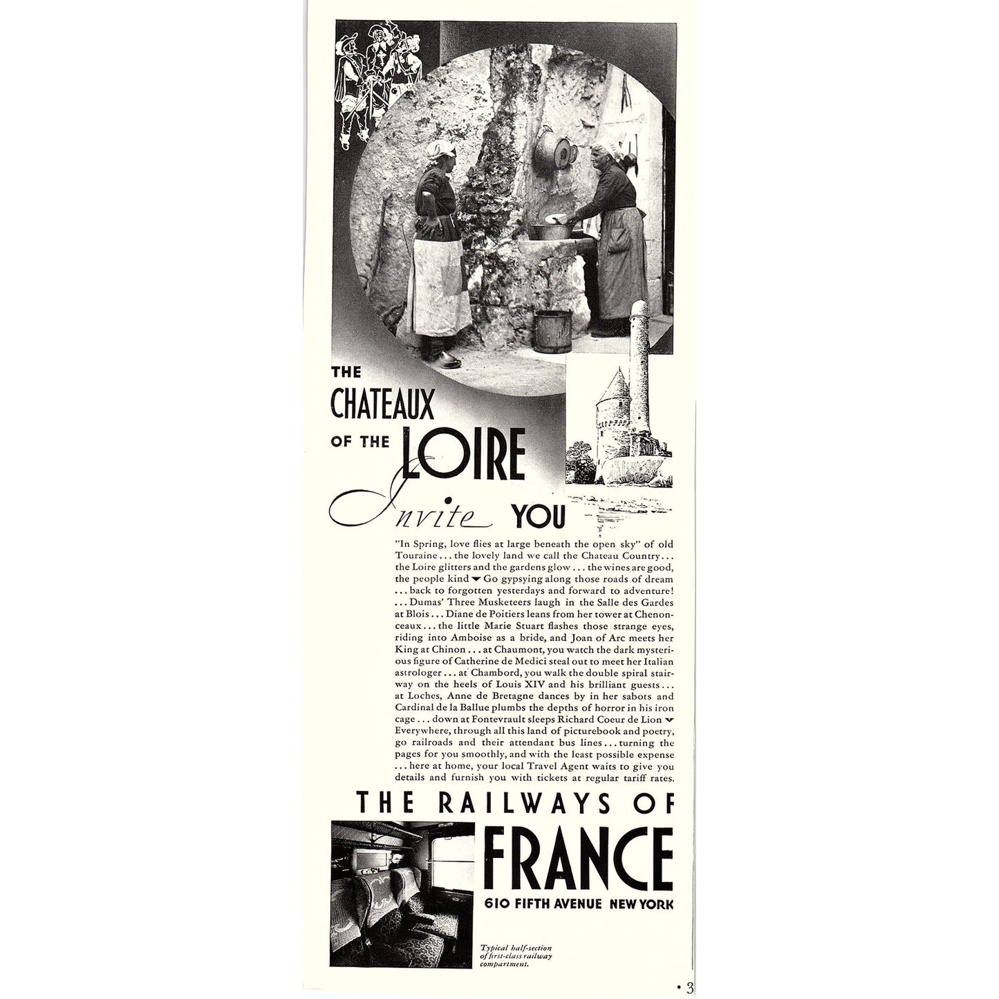 The Chateaux of the Loire Railways of France 610 5th Ave New York 1935 Ad V1-5