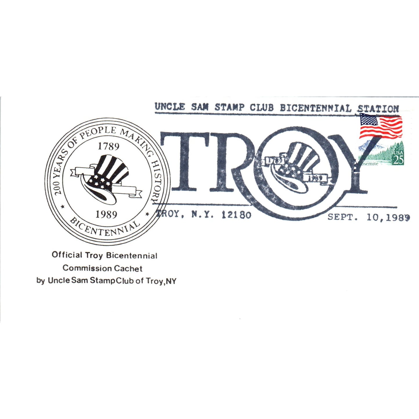 1989 Uncle Sam Stamp Club Bicentennial Station Troy Cachet Postal Cover TI5-PC1