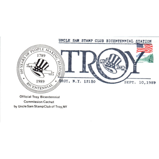1989 Uncle Sam Stamp Club Bicentennial Station Troy Cachet Postal Cover TI5-PC1