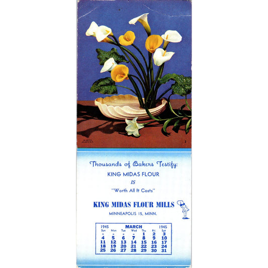 1945 March King Midas Flour Mills Minneapolis MN Blotter Card AB9