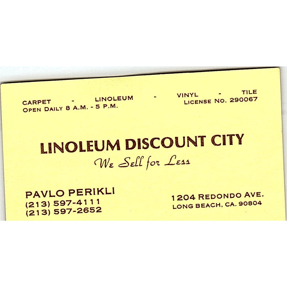 Linoleum Discount City; Pavlo Perikli Long beach CA Vintage business Card SF3-B6