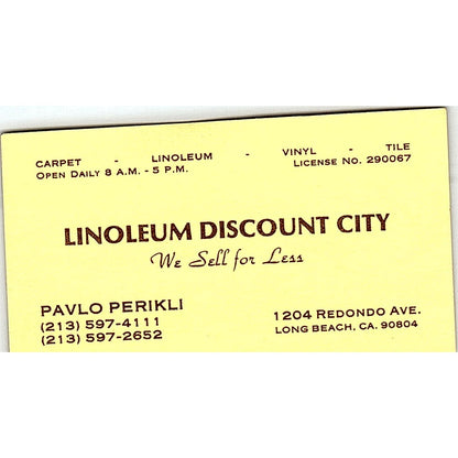 Linoleum Discount City; Pavlo Perikli Long beach CA Vintage business Card SF3-B6