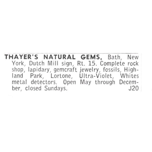 Thayer's Natural Gems Bath New York Lapidary Supply 1972 Ad AF8-S26
