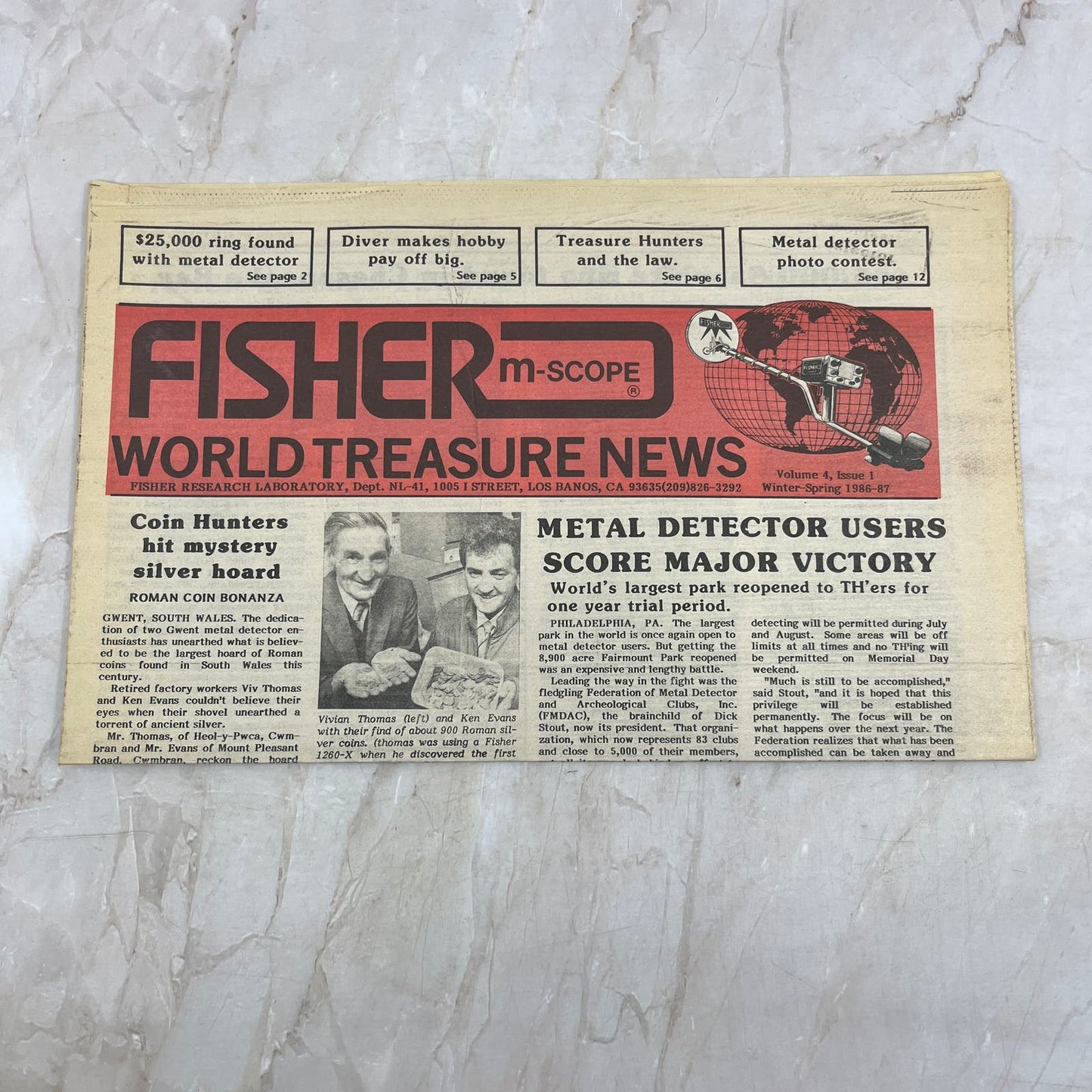 1987 Vol 4 No 1 Fisher M-Scope World Treasure News Newspaper Metal Detectors M20