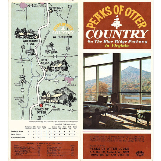 Peaks of Otter Country Blue Ridge Parkway Bedford VA 1960s Brochure TH2-TB3