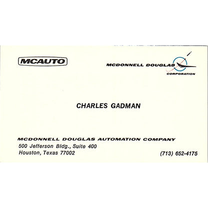 Charles Dadman McDonnell Douglas Automation Houston TX Vtg Business Card SE3-B16