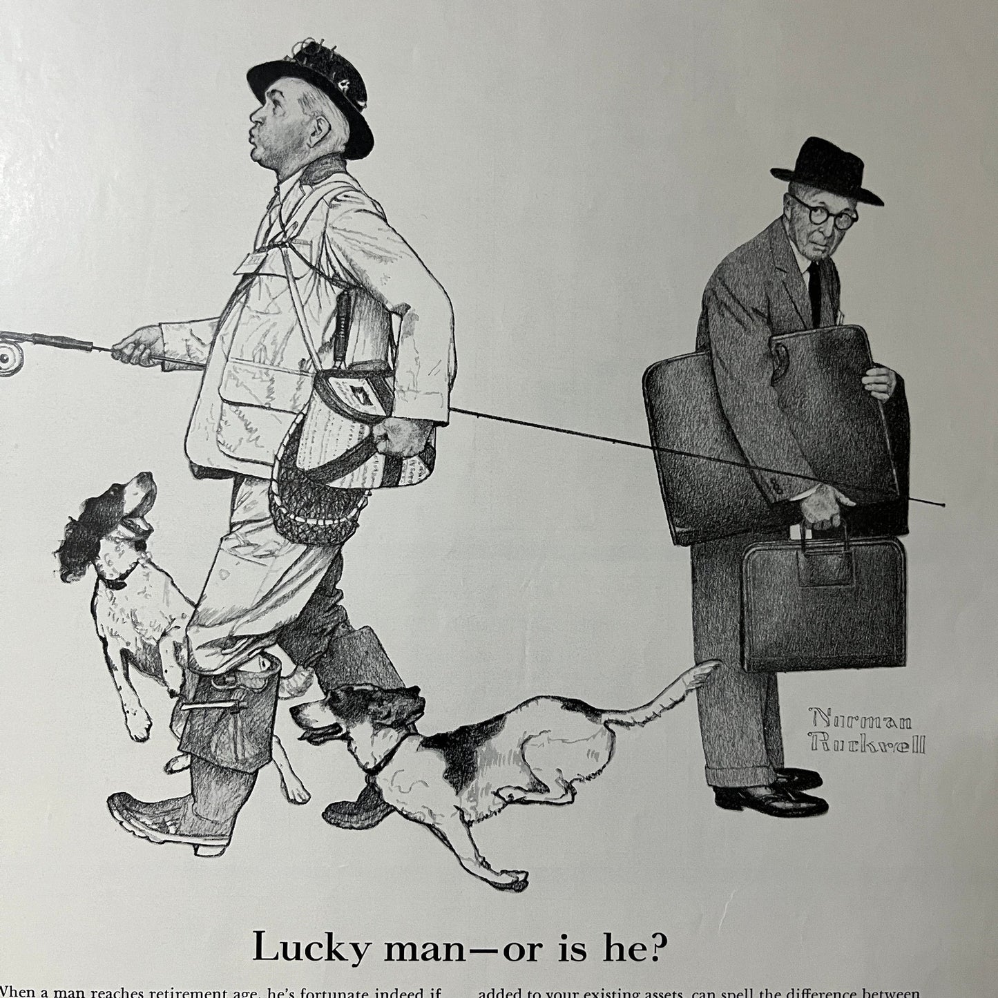 Lucky Man - Or Is He? Norman Rockwell MA Mutual Life Vtg Magazine Ad 10x14 V7