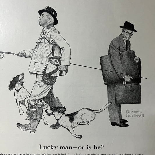 Lucky Man - Or Is He? Norman Rockwell MA Mutual Life Vtg Magazine Ad 10x14 V7