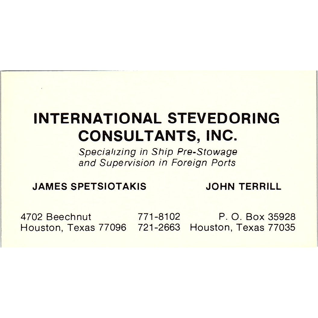 International Stevedoring  John Terril TX Houston Vintage Business Card SB4-B11