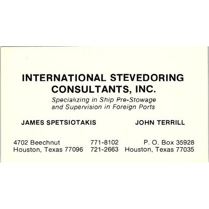 International Stevedoring  John Terril TX Houston Vintage Business Card SB4-B11