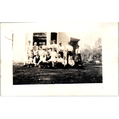 Family Photo in Front of Old Farm House c1910 RPPC Postcard AB9