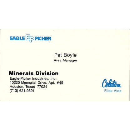 Eagle Picher Industries Pat Boyle Houston Texas Vintage Business Card SB4-B3