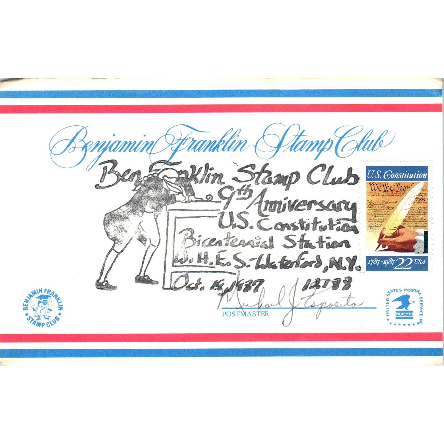 1987 Benjamin Franklin Stamp Club Cover Letter and Postal Cover AB6-TZ