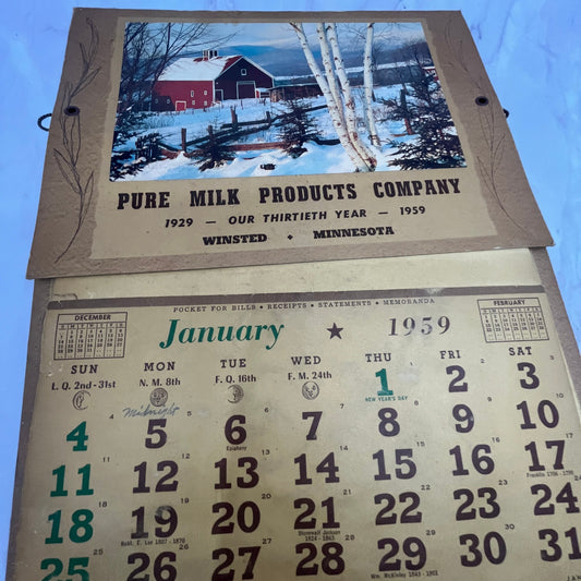 1959 Pure Milk Products Company Calendar Winsted MN V23