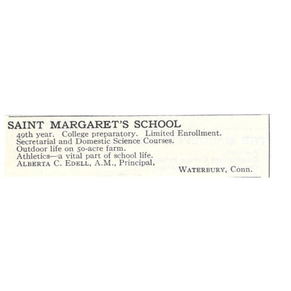 Saint Margaret's School Alberta C. Edell Waterbury CT 1924 Magazine Ad AD8-O8