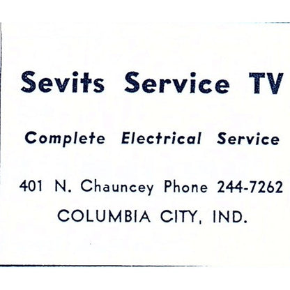 Sevits Service TV 401 N. Chauncey Columbia City Indiana 1964 Ad AG1-S17