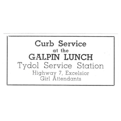 Galpin Lunch Tydol Service Station Hwy 7 Excelsior MN 1940 Magazine Ad AF1-SS5