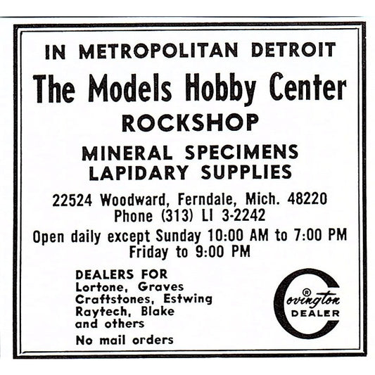 The Models Hobby Center Rock Shop Ferndale MI 1972 Ad AF8-M1