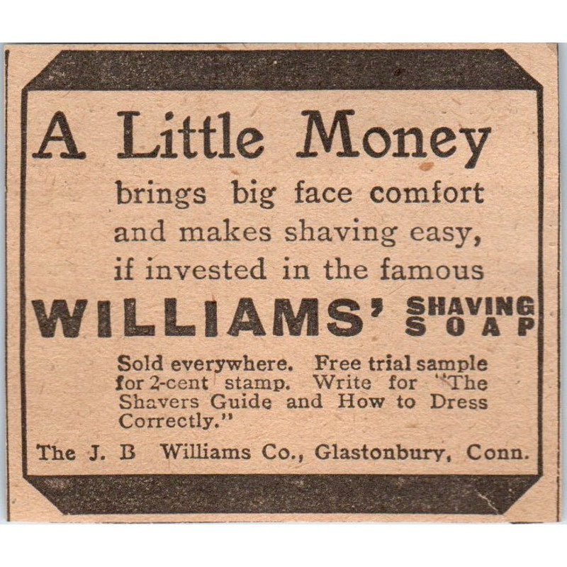 The J.B. Williams Co Shaving Soap Glastonbury CT 1905 Magazine Ad AF1-NH3