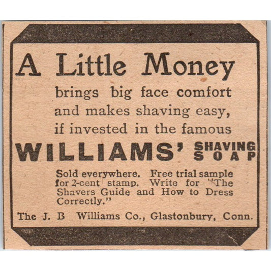 The J.B. Williams Co Shaving Soap Glastonbury CT 1905 Magazine Ad AF1-NH3