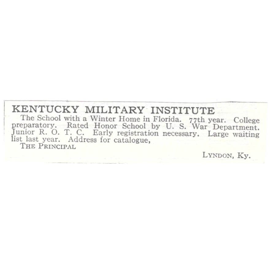 Kentucky Military Institute Lyndon KY c1918 Original Advertisement AE5-SV4