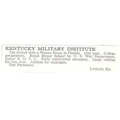 Kentucky Military Institute Lyndon KY c1918 Original Advertisement AE5-SV4