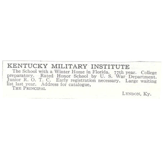 Kentucky Military Institute Lyndon KY c1918 Original Advertisement AE5-SV4