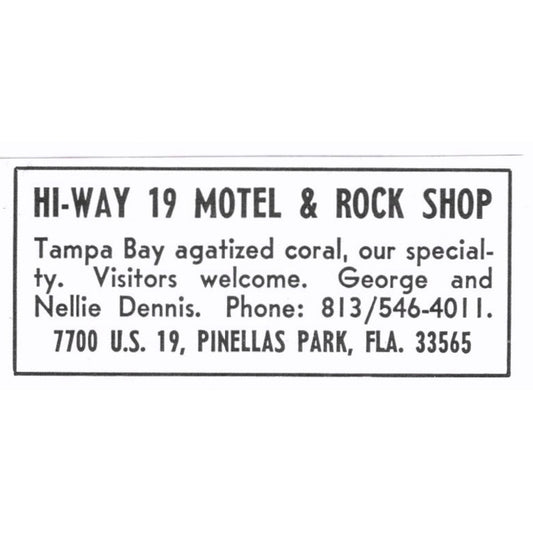 Hi-Way 19 Motel & Rock Shop Pinellas Park Florida 1972 Ad AF8-S7