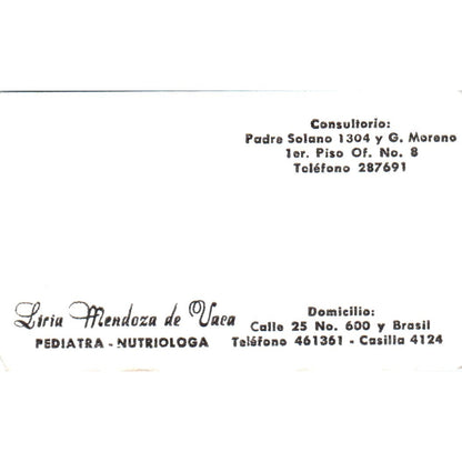Liria Mendoza de Urca Pediatra Nutriologa Casilla Vintage Business Card SD8-B16