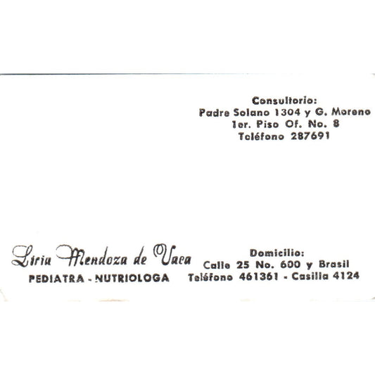 Liria Mendoza de Urca Pediatra Nutriologa Casilla Vintage Business Card SD8-B16