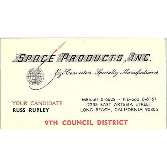 Space Products Russ Rubley 9th Council District L.B. Calif Business Card SF3-B3