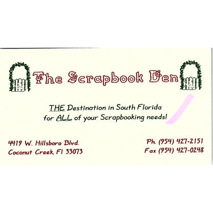 The Scrapbook Den Coconut Creek FL Vintage Business Card SC9-B11