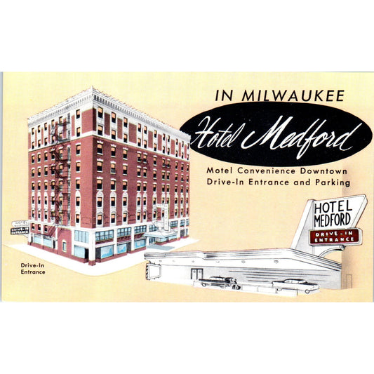 Hotel Medford Milwaukee Wisconsin Vintage Postcard PD9
