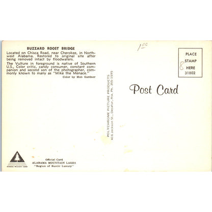 Buzzard Roost Bridge Cherokee Alabama Covered Bridge Postcard PB13