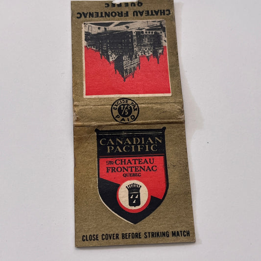 Canadian Pacific Chateau Frontenac Quebec Vintage Matchbook Cover TB8-MB-11