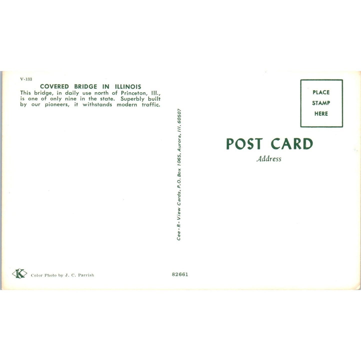 Covered Bridge in Princeton Illinois Vintage Covered Bridge Postcard PC15