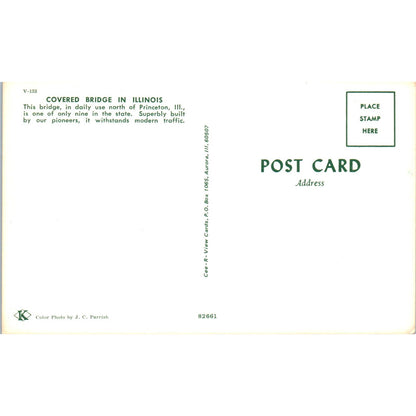 Covered Bridge in Princeton Illinois Vintage Covered Bridge Postcard PC15